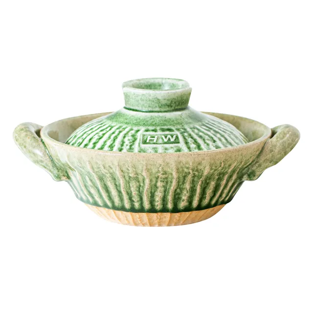 Reactive-Glaze Casserole, Deep, Brushed Green glaze